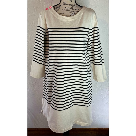 Anthropologie Allihop Belmont Dress Stripe Casual Shift 3/4 Sleeve Short, Large - Picture 2 of 11